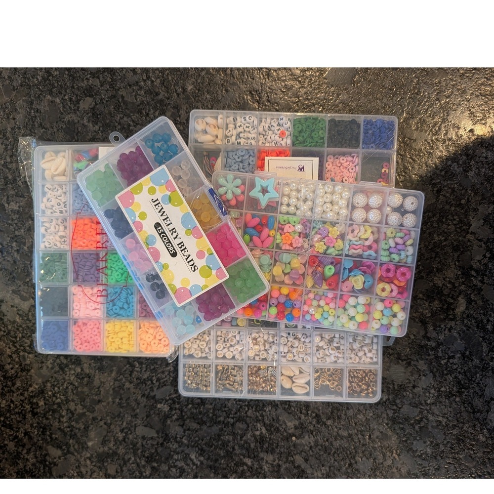 Jewelry Making Bead Kit Bundle Alphabet Pearls Stars Clay Beads Set Lot of 5